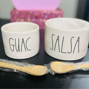 Rae Dunn Guacamole and Salsa Bowls with Wooden Spoons